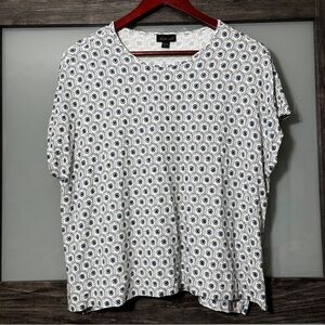 J. Jill Boxy White and Blue Micro Floral Cap Sleeve Top Wearever Collection LP